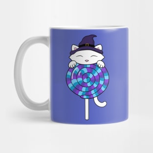 Halloween cat eating lollipop Mug